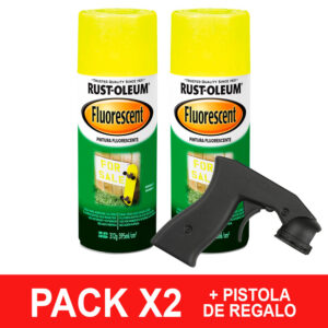 Pack Pintura Aerosol Fluorescente Amarillo 312g x2 + Pistola