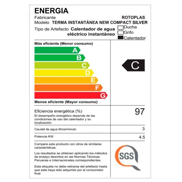 Terma Instantánea Rotoplas New Compact Silver 2.3 PSI - Imagen 6