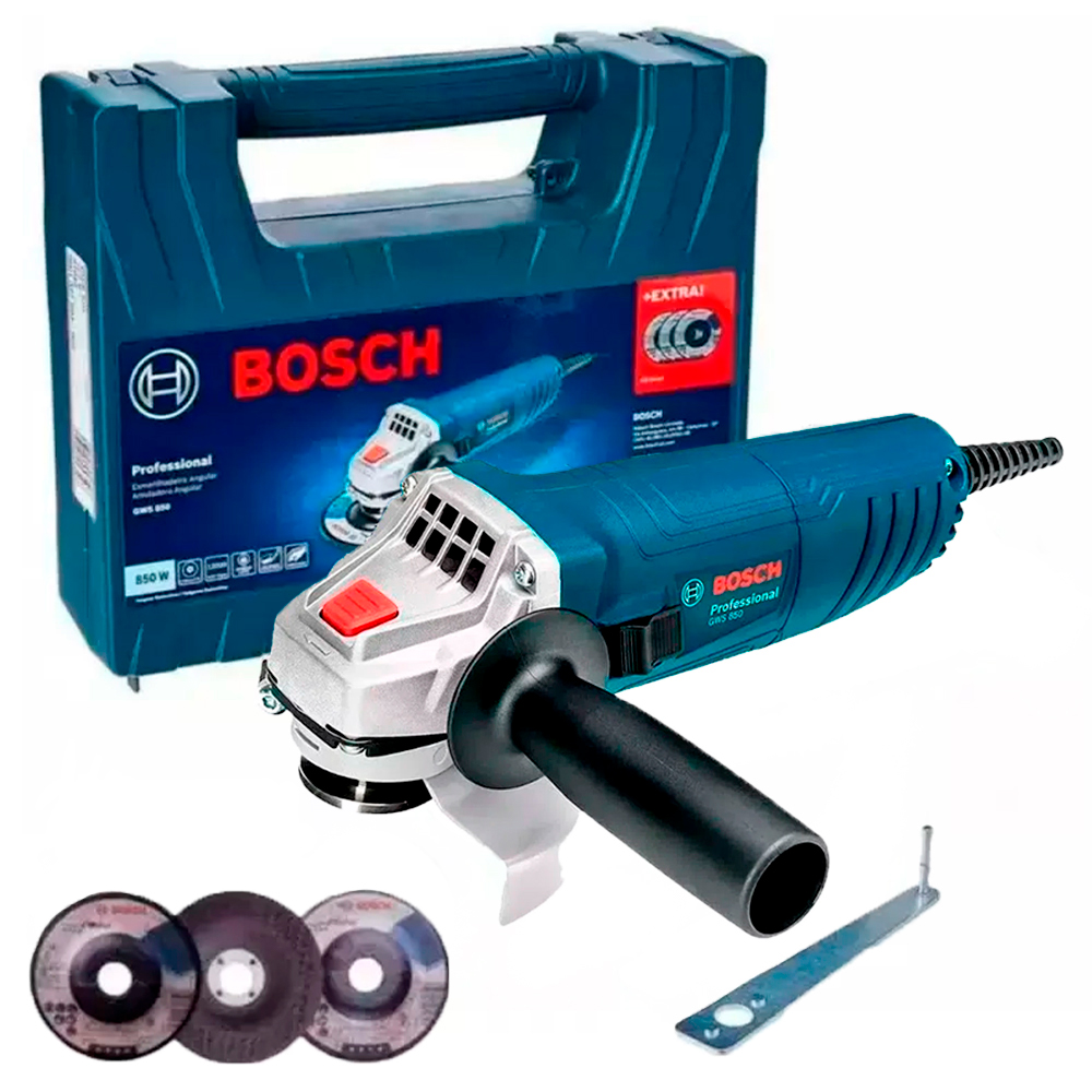 Bosch Esmeril Amoladora GWS 850 850W + Maleta + 3 Discos