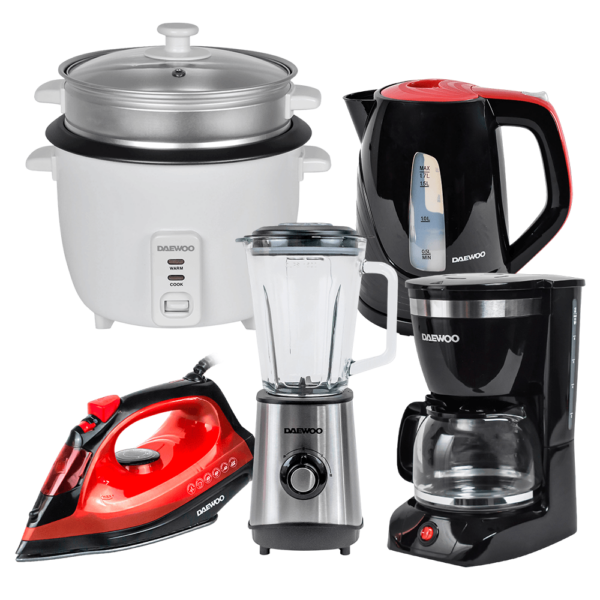 Daewoo Hervidor1.7L+Arrocera1.5L+Licuadora+Plancha+Cafetera