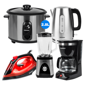Daewoo Hervidor1.7L+Arrocera2.8L+Licuadora+Plancha+Cafetera