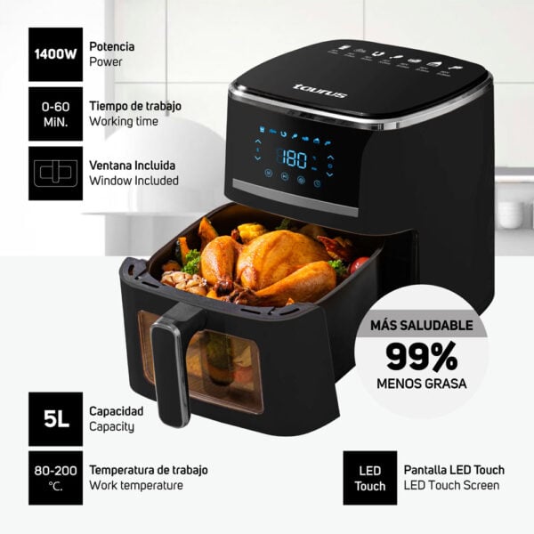 Freidora de Aire Taurus Silver Fryer 5L 1400W - Imagen 3