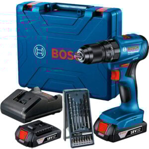 Taladro Percutor GSB 185-LI + 2 baterias + set 15 pzs Bosch