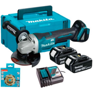 Esmeril 4 1/2" DGA458RTJ + 2 Bat 5 Ah + Disco Makita