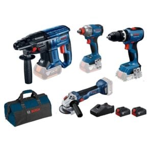 Bosch Cuatripack 18V Taladro + Rotomartillo + Llave Impacto + Esmeril
