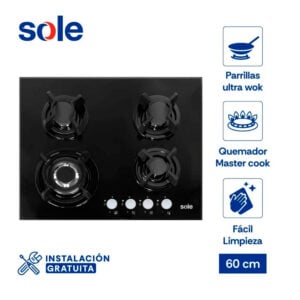 Encimera Vidrio Templado Sole A Gas 60cm SOLCO034 GN