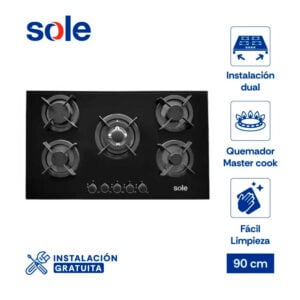 Encimera Vidrio Templado Sole A Gas 90cm SOLCO069
