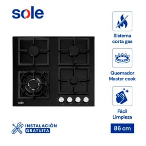 Encimera Vidrio Templado a Gas Sole 59cm SOLCO040