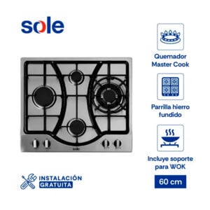Cocina Empotrable Gas Sole INOX 58CM GN SOLCO037
