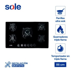 Encimera Vidrio Templado Sole A Gas 86cm SOLCO059