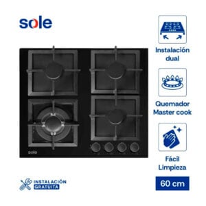 Encimera Vidrio Templado Sole A Gas 60cm SOLCO070