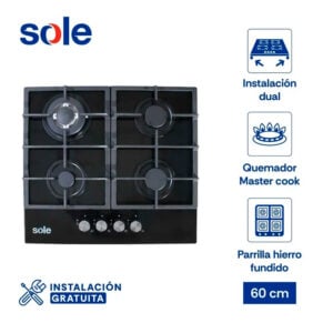 Encimera Vidrio Templado Sole A Gas 60cm SOLCO045V2