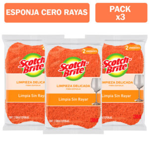 Pack X3 Esponja Scotch Brite Cero Rayas Cocina X2