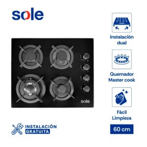 Encimera Vidrio Templado a Gas Sole 60CM GN SOLCO068