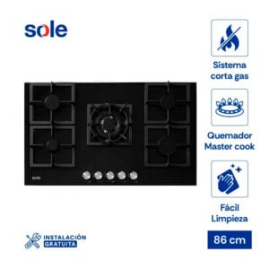 Encimera Vidrio Templado Sole A Gas 86cm SOLCO041