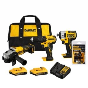 Taladro 1/2" + Impacto 1/4" + Esmeril 4 1/2" + Puntas Dewalt
