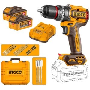 Taladro Atornillador Percutor INGCO 20V 86Nm Brushless + 2 Baterías 4Ah CIDLI208682